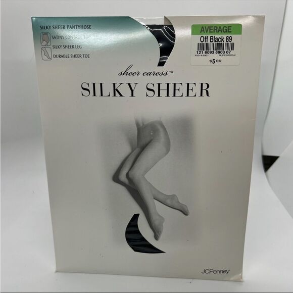 Vtg nwt JCPenney Sheer Caress Silky Sheer Pantyhose Off Black 89 average Control - Picture 1 of 2
